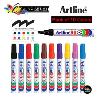 Artline ปากกาเคมี มาร์เกอร์ลบไม่ได้ กันน้ำ2-5มม หัวตัด อาร์ทไลน์ EK-90-มี7สี