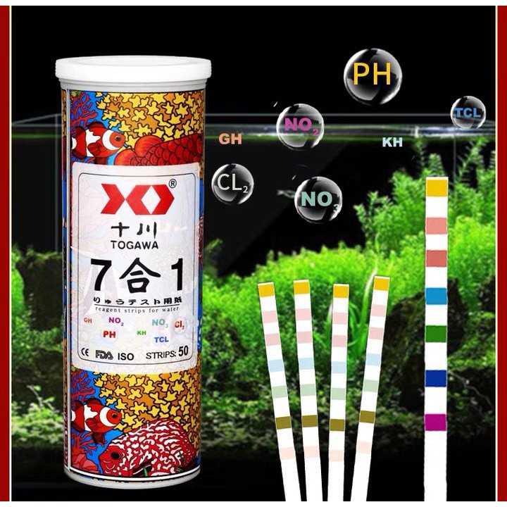 ⭐️ Togawa 7 in 1 Test Strips Aquarium PH Tester pH KH GH TCL CL2 NO2 NO3 十水质量7合1鱼