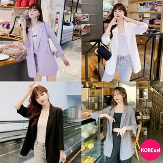 🎀Korean Fashion🎀เสื้อสูทแต่งผ่าข้าง ไม่มีกระดุมหน้า ไม่มีกระเป๋า ผ้ามอสเครปบางเบา สีพื้น 4 สี แฟชั่น