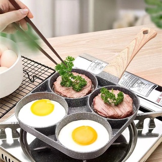 ▧▲™2/4 Hole Frying Pot Thickened Omelet Pan Black Non-stick Egg Steak Ham Pancake Wooden Handle Kitchen Cooking Breakfas