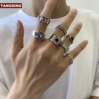 【COD Tangding】7 ชิ้น / เซต ย้อนยุค วินเทจ จอบ สีดํา สีเงิน แหวน สร้างสรรค์ ข้อต่อ แหวน ผู้หญิง พังก์ แฟชั่น เครื่องประดับ