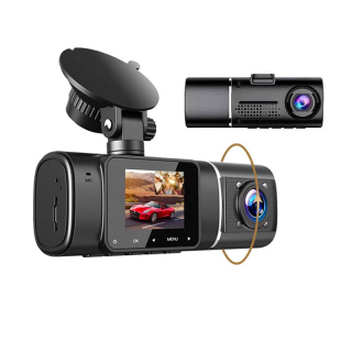 โปรโมชั่น : Dual Lens Dash Cam Front 1080P  Inside 720P DVR เครื่องบันทึกการหมุน 180 องศา รถ กล้อง ไดร์เวอร์ 24h Parking Monitor