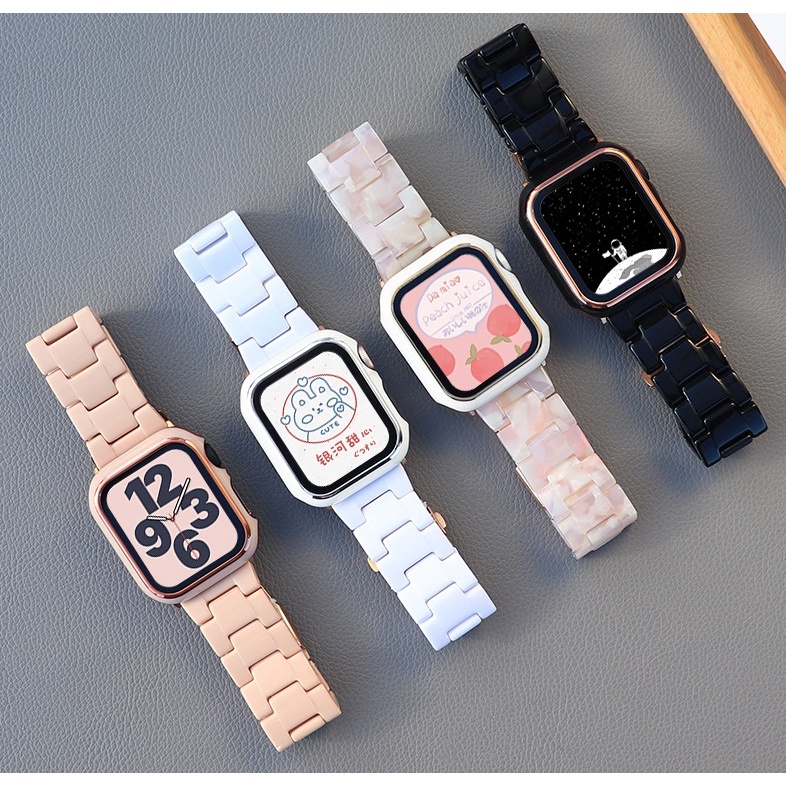 Apple Watch สาย + เคส Applewatch เรซิน iwatch สายนาฬิกา Applewatch series 7 6 5 4 3 2 1 Apple Watch SE Band Wrist band size 41mm 45mm 38mm 40mm 42mm 44mm สาย applewatch Replacement watch band สาย Apple Watch 7