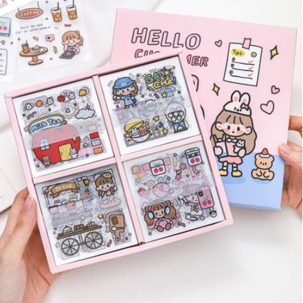 พร้อมส่ง สติ๊กเกอร์ 100แผ่นไม่ซ้ำลาย พร้อมกล่อง รุ่น ST-9805 Sticker PVC น่ารักกันน้ำ สําหรับตกแต่ง สติ๊กเกอร์ไดคัท