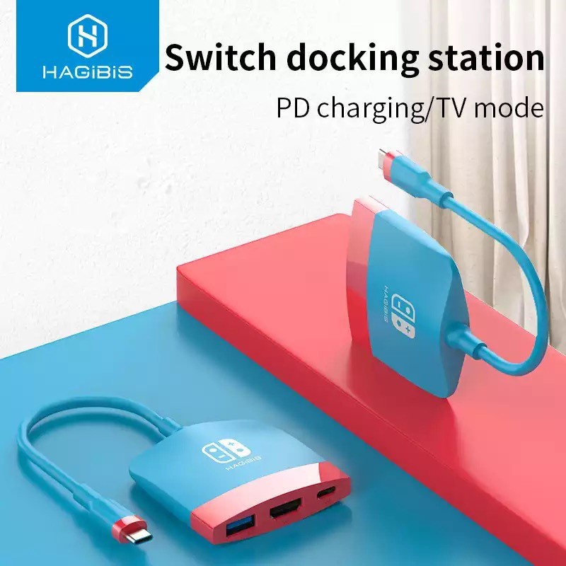 FC Hagibis Switch Dock TV Dock สำหรับ Nintendo Switch แบบพกพา Docking Station USB C ถึง4K HDMI USB 3.0 PD สำหรับ Macbook