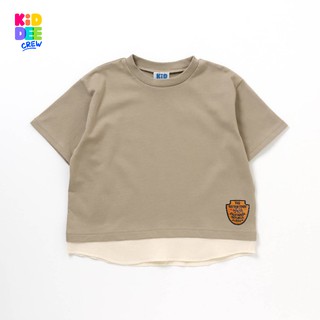 KiddeeCrew เสื้อแขนสั้นมีชายเสื้อสีน้ำตาล Short-sleeved shirt with a brown hem. เหมาะสำหรับอายุ 1-14 ปี