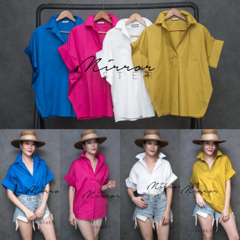 Mirrorsister #10105.1 เสื้อเชิ้ตทรงเก๋ เสื้อแขนสั้น สีสดใส