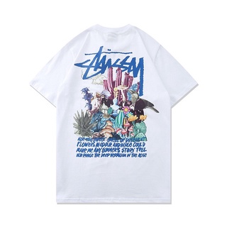 Tide Brand Stussy เสื้อยืดลําลองสําหรับผู้ชายผู้หญิงผ้าฝ้ายแขนสั้นคอกลมพิมพ์ลายทรงหลวม