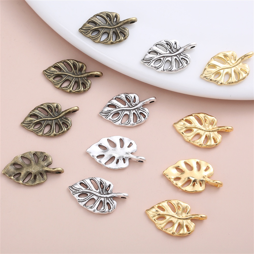 20 ชิ้น / เซต วินเทจ ที่ละเอียดอ่อน ใบไม้ เสน่ห์ สําหรับเครื่องประดับผู้หญิง ทําจี้สร้อยคอ DIY น่ารัก อุปกรณ์เสริม