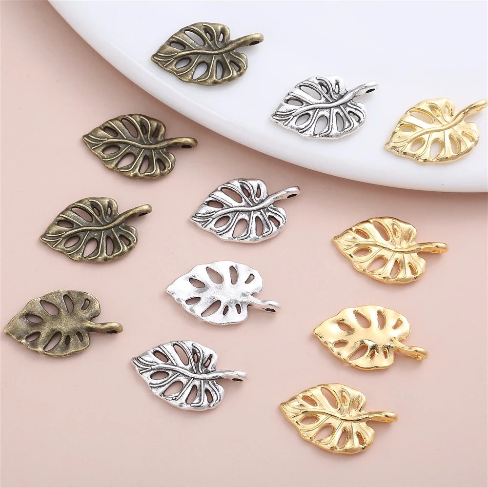 20 ชิ้น / เซต วินเทจ ที่ละเอียดอ่อน ใบไม้ เสน่ห์ สําหรับเครื่องประดับผู้หญิง ทําจี้สร้อยคอ DIY น่ารัก อุปกรณ์เสริม
