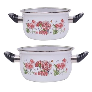 RRS หม้อเคลือบ 2 หู 18,20 ซม. พร้อมฝา (ลายดอกเข็ม) (สินค้ามีตำหนิเล็กน้อยไม่ส่งผลต่อการใช้งาน)