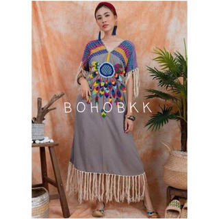 ❌พร้อมส่ง❌ เดรสปักมือ Handmade Dress ชุดชนเผ่า ชุดใส่เที่ยวภาคเหนือ เดรสแต่งพู่ Bohemian Dress, Boho Maxi Dress, Kaftan