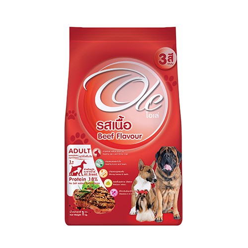 Ole (โอเล่) รสเนื้อ 1 สี อาหารเม็ดสำหรับสุนัข อายุ 1 ปีขึ้นไป ขนาด 20 KG