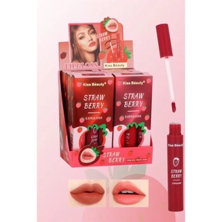 ลิปเซท straw berry 3 สี ลิปกำมะหยี่ ลิปเวลเวท เนื้อโคลน สีชัดสวย ติดทน ไม่ติดแมส ลิปสติก kiss beauty no.70572-03bสตออออ