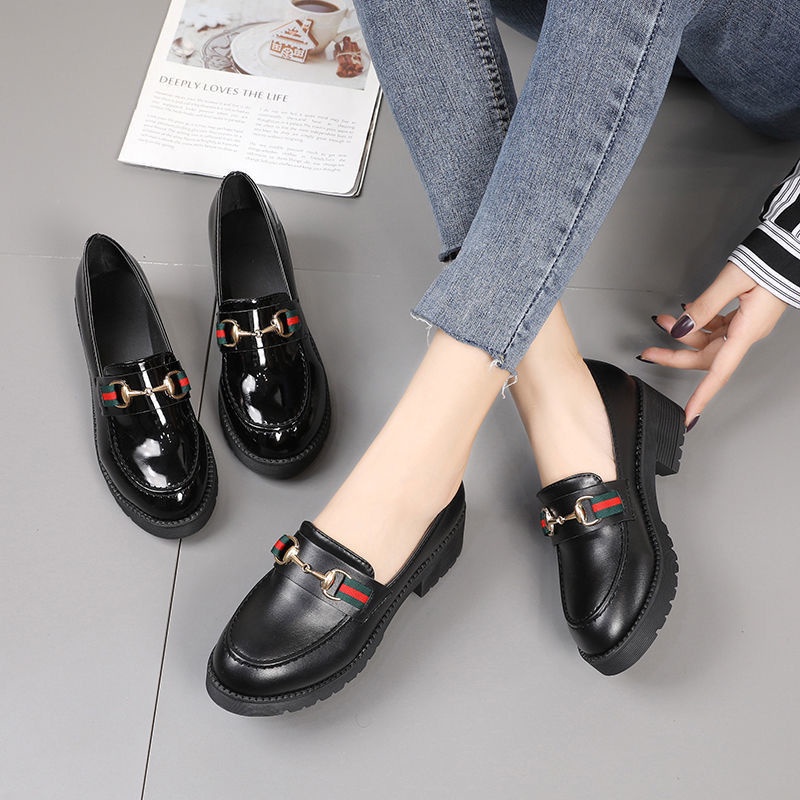 🔥 31-46 รองเท้าผู้หญิงขนาดใหญ่สีดำรองเท้าหนังขนาดเล็กสไตล์อังกฤษด้านล่างหนาใหม่ย้อนยุคญี่ปุ่นรองเท้าผู้หญิงเดี่ยว