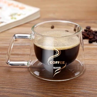 แก้วใส 2 ชั้น มีหูจับ สำหรับใส่กาแฟ ชา เครื่องดื่มอื่นๆ ใส่ได้ทั้งร้อนและเย็น