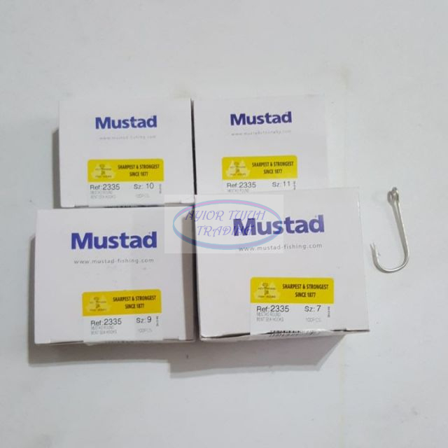 (10 กล่อง FOC 1 กล่อง)Mata kail Mustad cap kunci 2335 (100 ชิ้น) berlubang / ตะขอตกปลา / ตะขอทะเล
