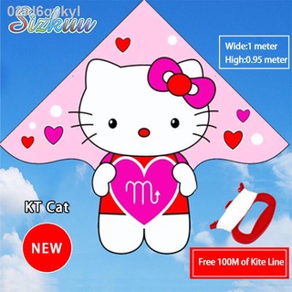 [Free 100m Kites Line] Sizkuu Children Kites Funny Face Kite Fluttering Kites Doraemon Kites &amp; Kitty Kites With 100 Mete