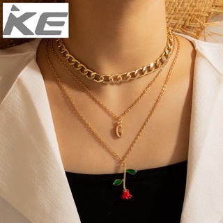 Creative necklace exaggerated G letter rose flower three-necklace Valentines day sweater chai