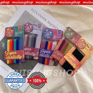 MUISUNGSHOP ยางรัดผมอย่างดี สไตล์เกาหลี super elastic เส้นใหญ่ ไม่ขาดง่าย 10ชิ้น / 5 สี