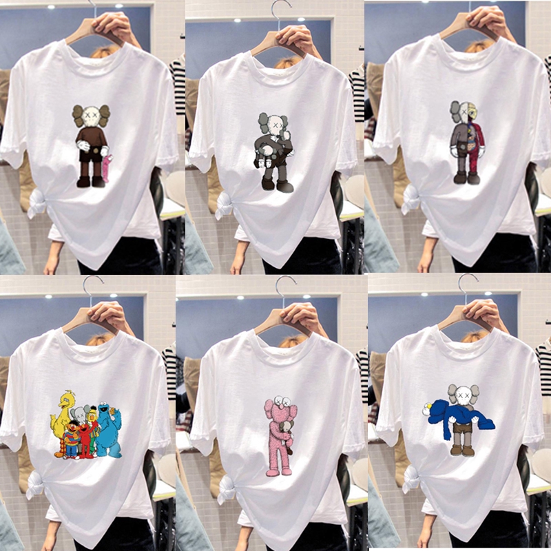 ผู้หญิงการ์ตูนแขนสั้นเสื้อยืดแฟชั่นรอบคอด้านบนฤดูร้อนสบาย ๆ