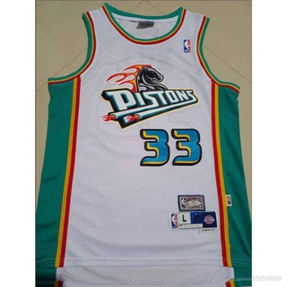 เสื้อกีฬาแขนกุด ทรงหลวม ลาย NBA Jersey Detroit Pistons No.33 HILL สีขาว สไตล์คลาสสิก