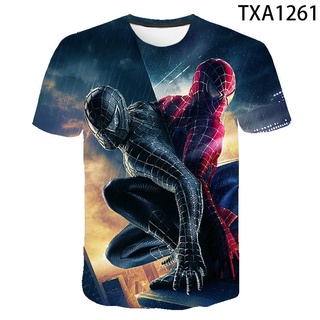 เสื้อยืดแขนสั้น พิมพ์ลายการ์ตูน Spider-Man แฟชั่นฤดูร้อน สําหรับเด็กผู้ชาย และเด็กผู้หญิง