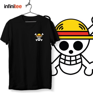 อินฟินิท One Piece หมวกฟางโจรสลัดอะนิเมะเสื้อการ์ตูนในเสื้อยืดสีดําสําหรับผู้หญิง Unisex q-V