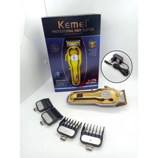 KEMEI Kemei-1986 ทั้งหมดโลหะตัดผม Clipper ผมมืออาชีพไฟฟ้าไร้สายจอแอลซีดีจอนผมซิลเวอร์โกลด์ผมตัด KM-1986