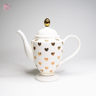 Philos(ฟิโลส)Miss etoile Tea/Coffee Pot With Heart Gold | กาน้ำชาเซรามิคสำหรับชงน้ำชา ตกแต่งลายหัวใจสีทองสวยๆ : TP030