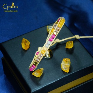 กำไลหินเชือกถัก หินมงคล   Pink agate &amp; Moonstone &amp; Citrine