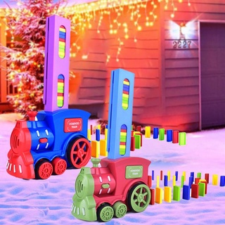 Domino รถไฟโดมิโน่พร้อมรถไฟอัตโนมัติของเล่นสําหรับเด็ก 60 ชิ้น