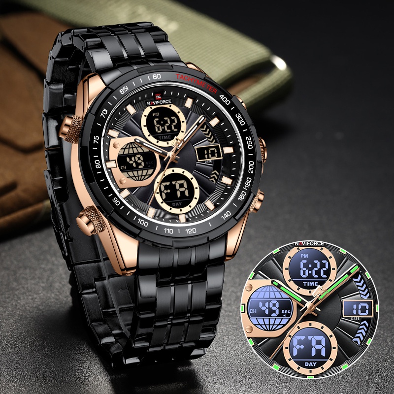 พร้อมสต็อกnaviforce men watch 9197 Digital Alarm Stop watch นาฬิกาข้อมือกันน้ําทหาร jam tangan lelak