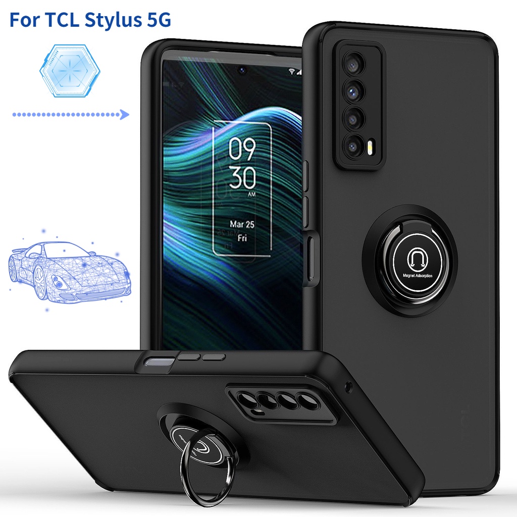 เคสโทรศัพท์สําหรับ TCL Stylus 5G แหวนกันกระแทก Hard Matte TPU แฟชั่น Matte Metal Finger Casing Skin Feeling Cover