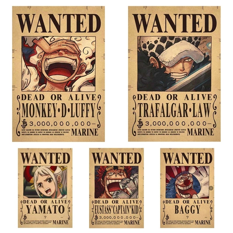 สติกเกอร์โปสเตอร์ วอลเปเปอร์ One Piece Wanted Bounty Order 30 Billion Nicarluffy กระดาษคราฟท์ สไตล์เรโทร สําหรับติดตกแต่งผนังห้องนอน