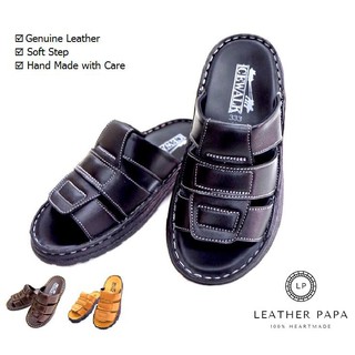 LEATHER PAPA รองเท้าแตะหนัง รองเท้าแตะชาย หนังแท้ 100% Genuine Leather Men Sandals NO. 333-BLACK