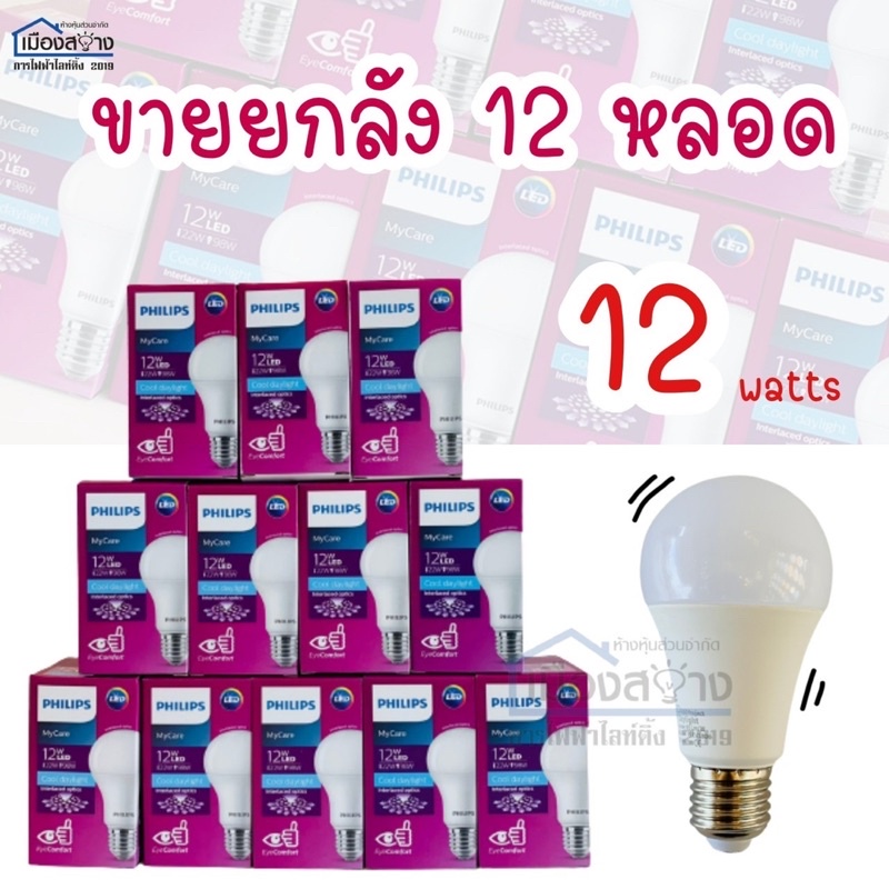 ขายยกลัง 12 หลอด หลอดไฟLED 12w รุ่น EyeComfort PHILIPS แสง Cool Daylight