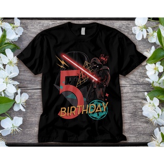 เสื้อยืดสีดำอินเทรนด์เสื้อยืดคอกลม พิมพ์ลาย Star Wars Darth Vader 5Th Birthday Abstract Background สําหรับผู้ชายS-4XL