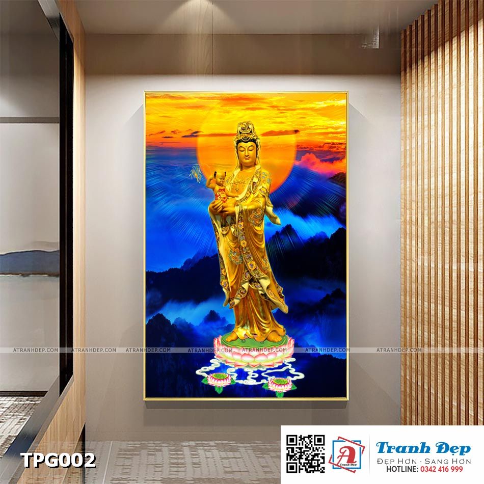ภาพวาดผ้าใบตกแต่งพุทธ - Song Tu Quan Am - TPG002