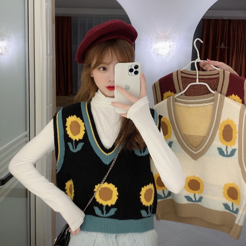 mimi&didi 💖*พร้อมส่ง*เสื้อกั๊ก ดอกทันตะวัน น่ารักใส่สวยมาก(47066)