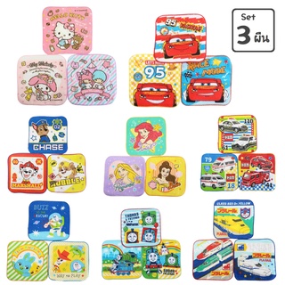 Set 3 ผืน 4 ผืน ผ้าเช็ดหน้า ผ้าเช็ดมือ16x16 ซม. Sanrio Thomas คิตตี้ มายเมโลดี้ Toy Story Kitty My Melody ผ้าขนหนู