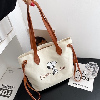 SYกระเป๋าผ้าแคนวาสพิมพ์ลาย  กระเป๋าถือใหม่กระเป๋าสะพาย กระเป๋าหิ้ว[Snoopy]