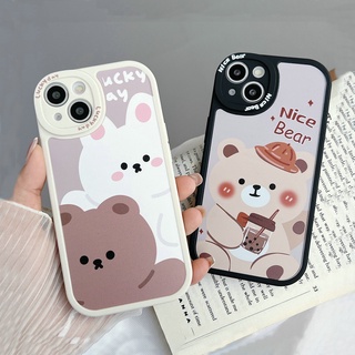 For iPhone 13 12 11 Pro Xs max 6 6S 7 8 Plus X XR 11promax 12promax 13promax Cute Cartoon Lucky milk tea Bear Full lens protection Shockproof Soft Phone Case Back Cover STX 01