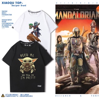 T-shirt  Star Wars Co-branded Mandalorian Yoda Baby Yoda Force Master ผู้ชายและผู้หญิงรอบคอเสื้อยืดผ้าฝ้ายแขนสั้นS-5XL