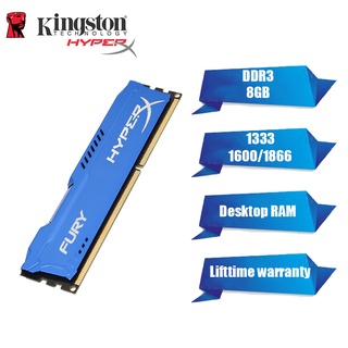 Kingston แรมคอมพิวเตอร์ DIMM DDR3/DDR3L 8GB 1866MHz 1600MHz 1333MHz PC-10600U สีน้ำเงิน