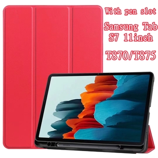 เคสแท็บเล็ตหนังฝาพับพร้อมช่องใส่ปากกาสําหรับ Samsung Tab S 7 2020 T 870 / T 875