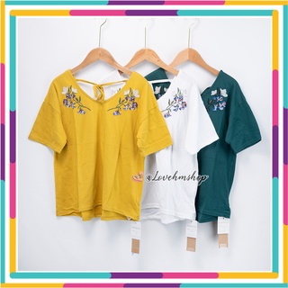 🍭Ozoc embroidery Top เสื้อผ้าคอตตอนเนื้อยืด ปักลายดอกไม้น่ารักๆ ผ้านิ่มๆใส่สบ