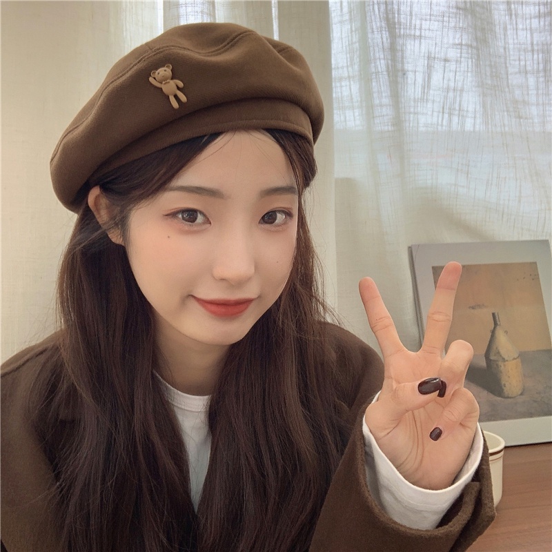 หมวกเบเร่ต์ ผ้าวูล ลายหมีน่ารัก สไตล์วินเทจ รูปที่ 5