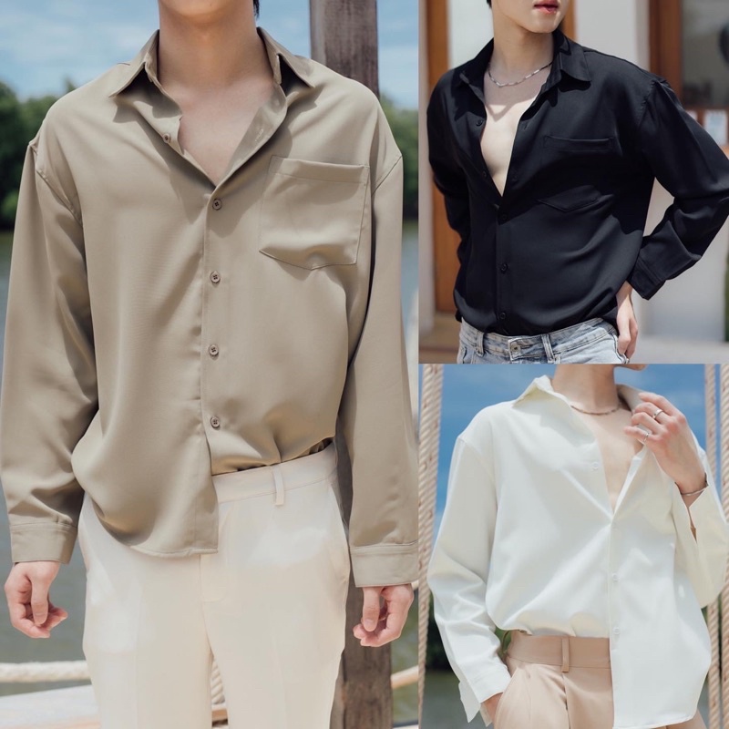 KINS | เสื้อเชิ้ตแขนยาว Basic Long-Sleeved Shirt เสื้อเชิ้ตผู้ชาย เสื้อแขนยาว วาเลนไทน์ (KN44)