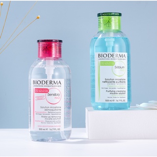 Bioderma ขวดปั๊มน้ํามัน สีฟ้า 500 มล. สําหรับผิวบอบบาง